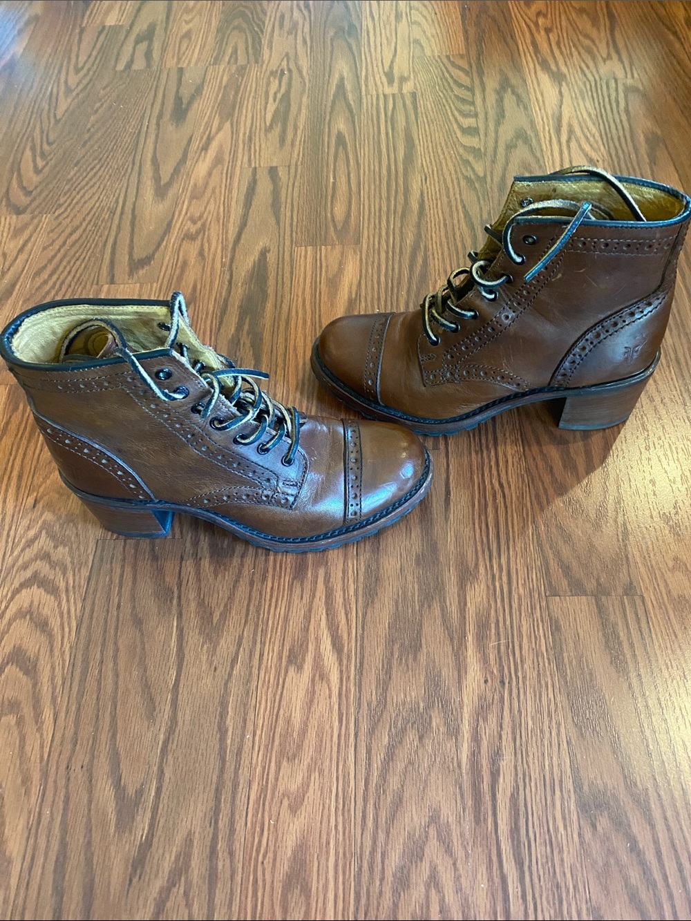 Frye brown short western boots.